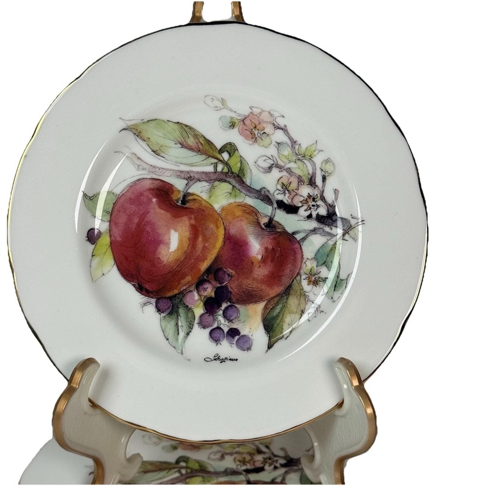 Newhall Staffordshire Bone China Apple 6" Dessert Plates Gold Rim Set Of 4